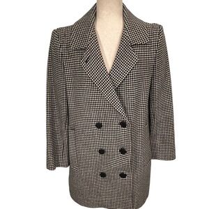 ALORNA Coat Womens Large Black White Houndstooth Double Breasted Winter Jacket